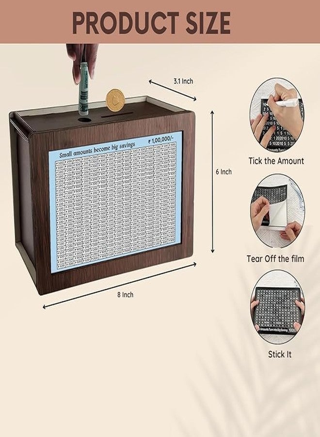 Circadian Wooden Money Saving Box with Counting Target - ₹1,00,000 Savings Challenge Piggy Bank for Boys, Girls | Adults - Eco-Friendly Coin | Cash Bank for Smart Savings - Durable | Fun Money Box - Image 2